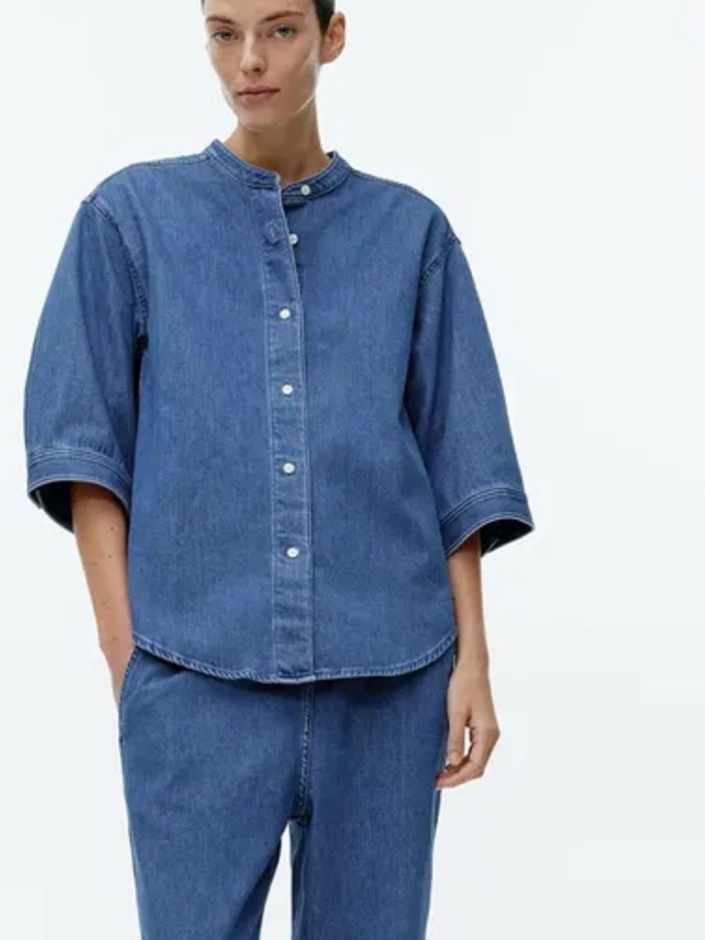 ARKET Collarless Denim Shirt size small